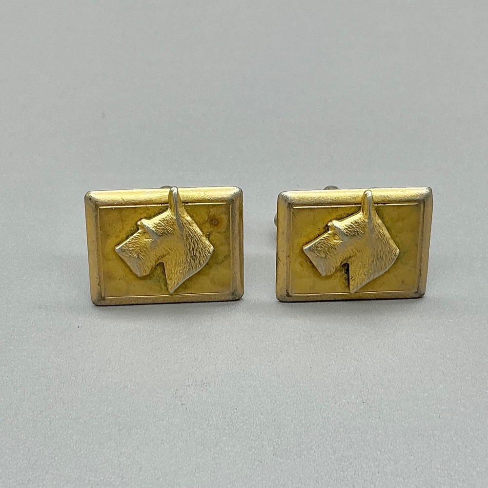 Swank Vintage Cufflinks Gold Tone Scottish Terrier Dog Men's Dress Accessory